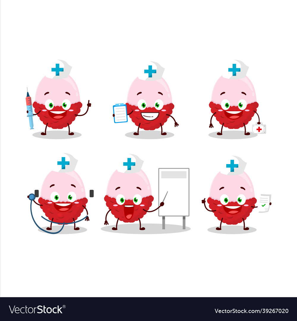 Doctor profession emoticon with slice of lychee