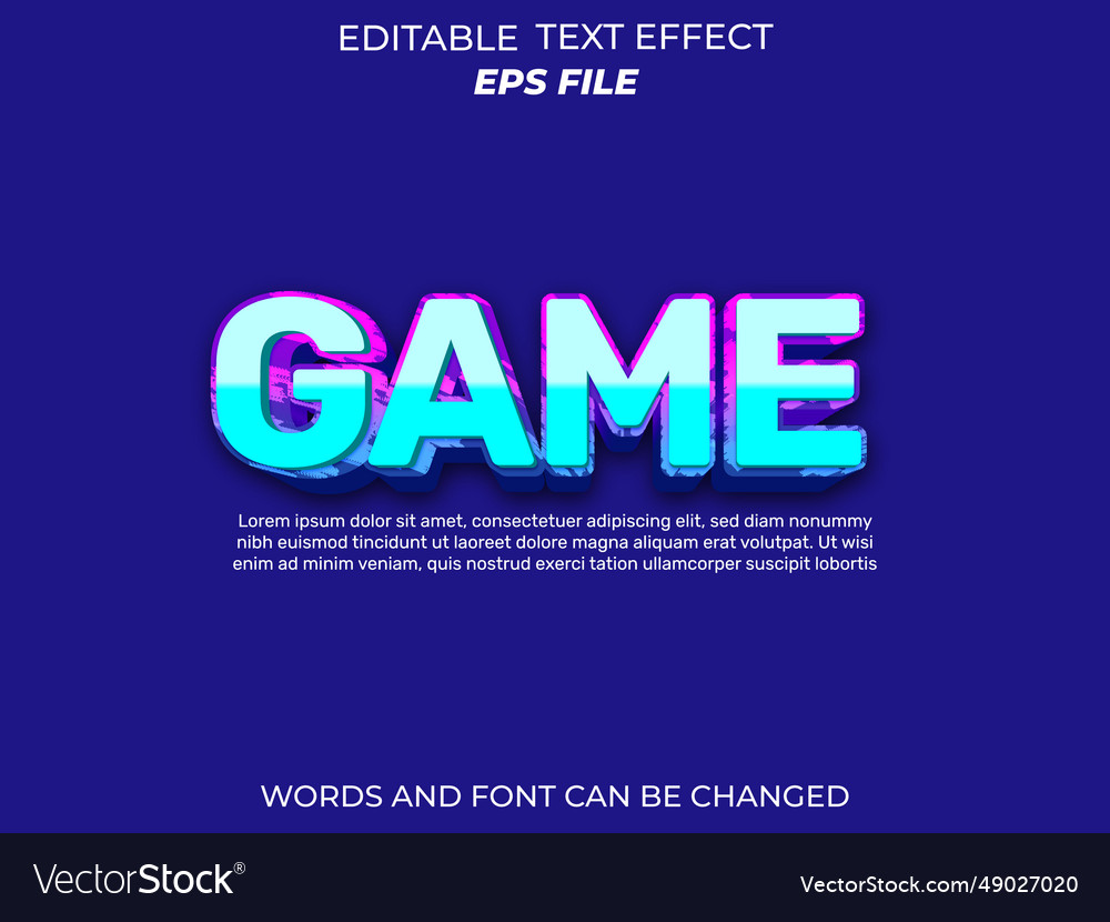 Game text effect font editable typography 3d