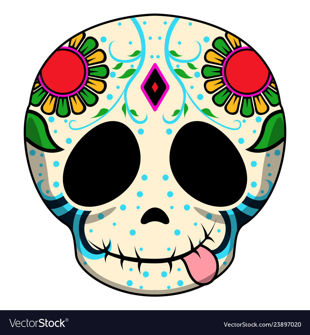 Happy colored mexican skull cartoon Royalty Free Vector