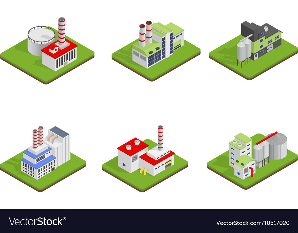 Icons and compositions of industrial building Vector Image