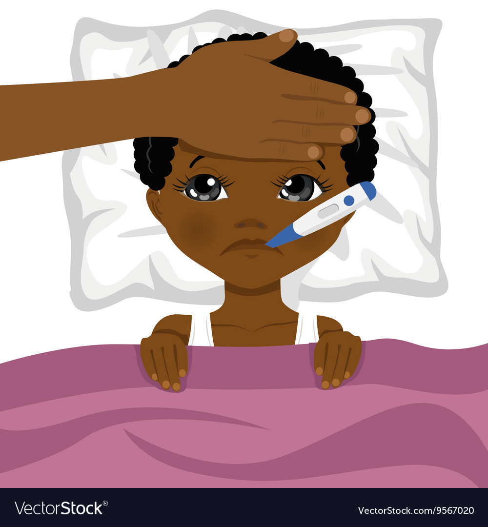 Little african american boy ill in bed Royalty Free Vector