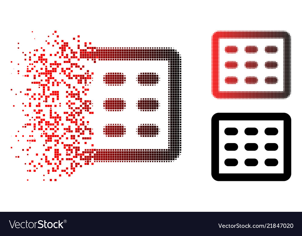 Moving pixel halftone table grid icon vector image Moving pixel halftone table grid icon