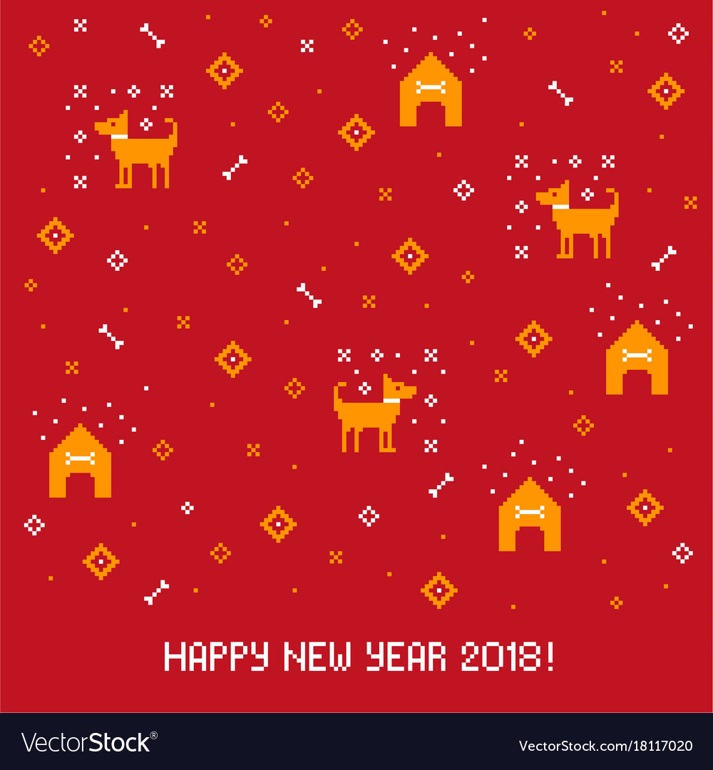 New year 2018 cross stitch greeting card with dog