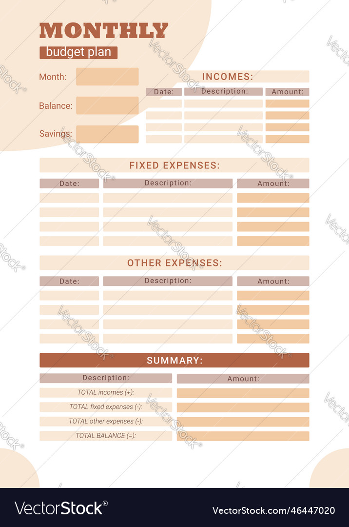 Persönlicher monatlicher Budgetplaner vector image Persönlicher monatlicher Budgetplaner