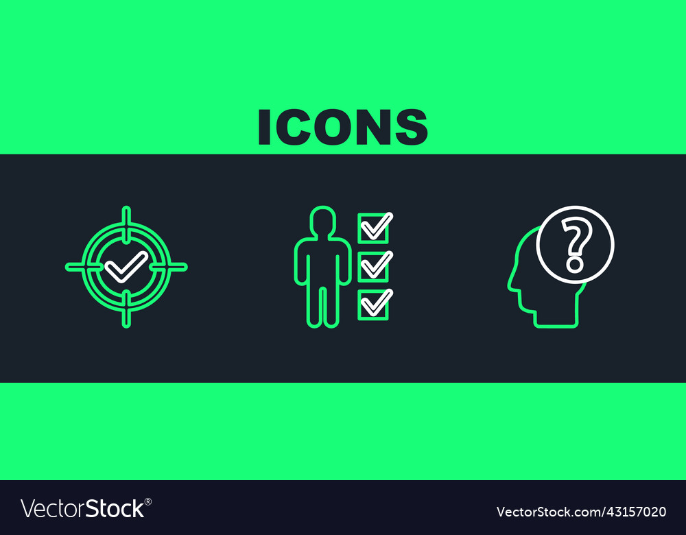 Set line human head with question mark target vector image Set line human head with question mark target