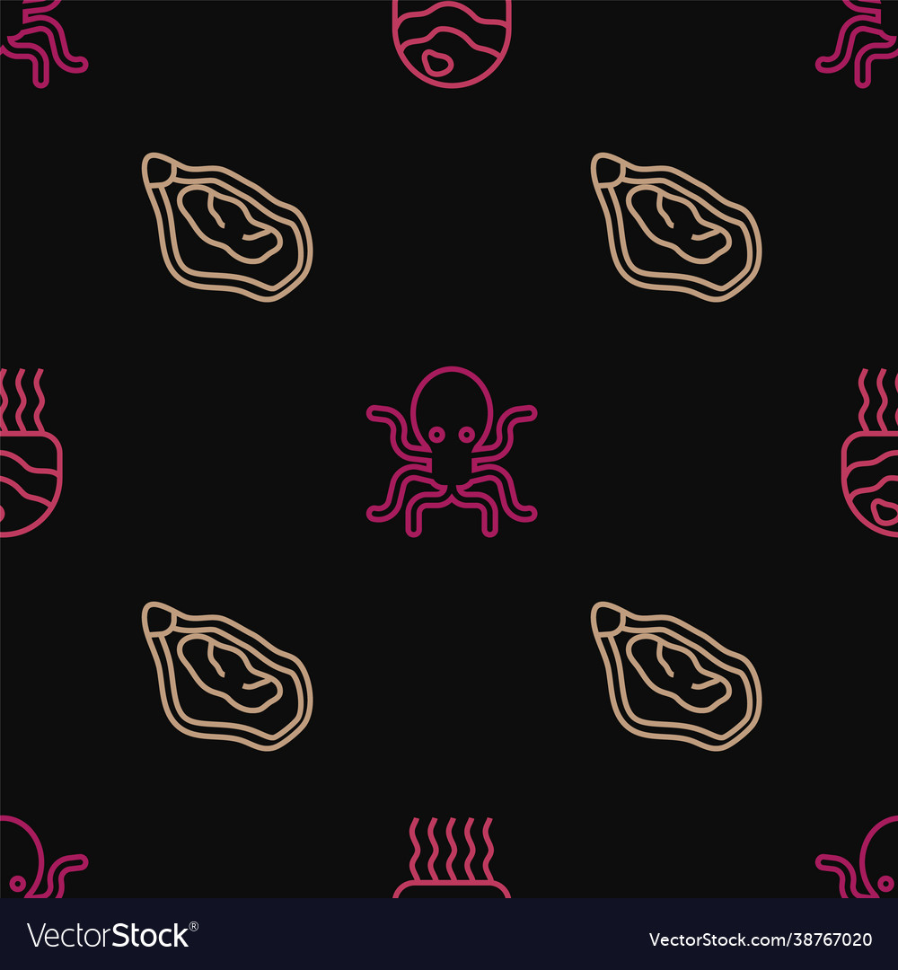 Set line jellyfish mussel and octopus on seamless