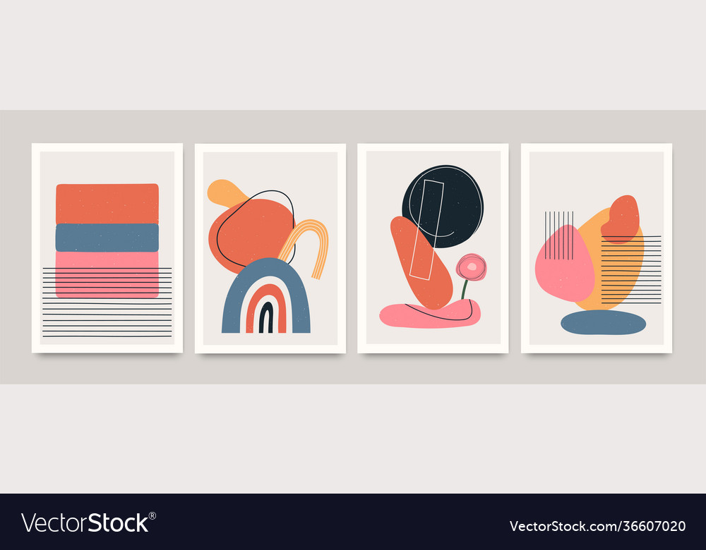 Set minimalistic geometric art posters vector image Set minimalistic geometric art posters