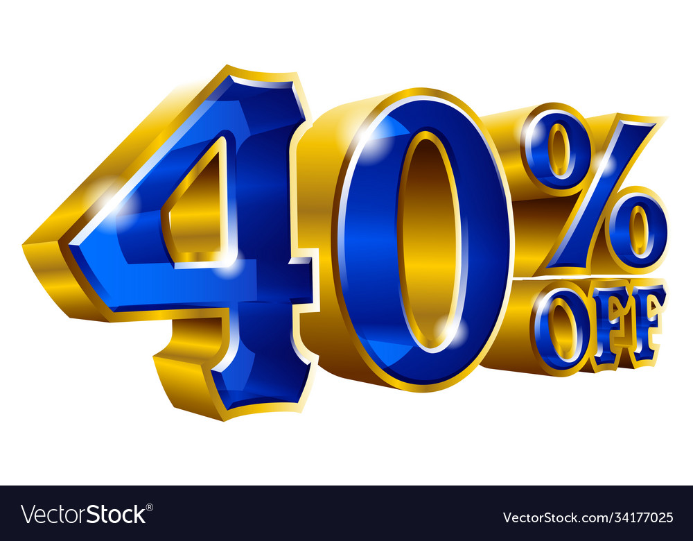 40 off - forty percent discount gold and blue Vector Image