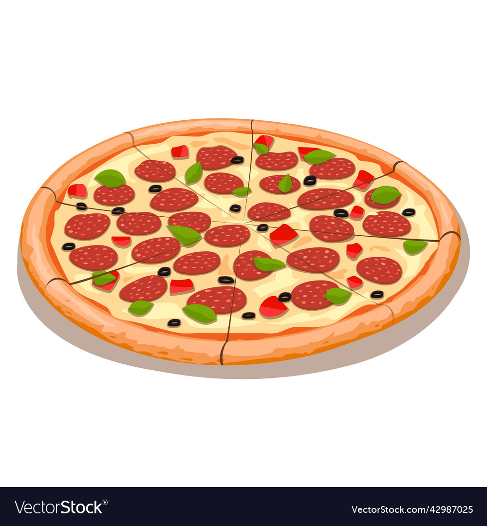 A cartoon image of delicious margarita pizza Vector Image