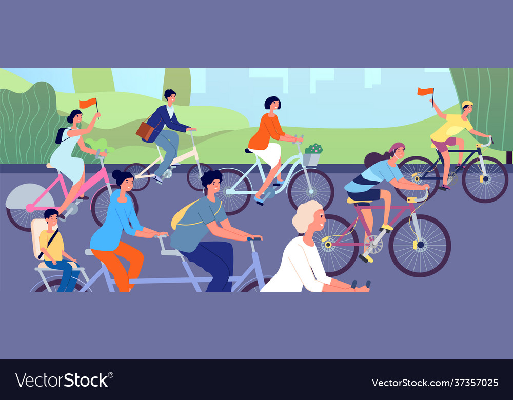 Bicycle parade cyclists on nature cycling event Vector Image