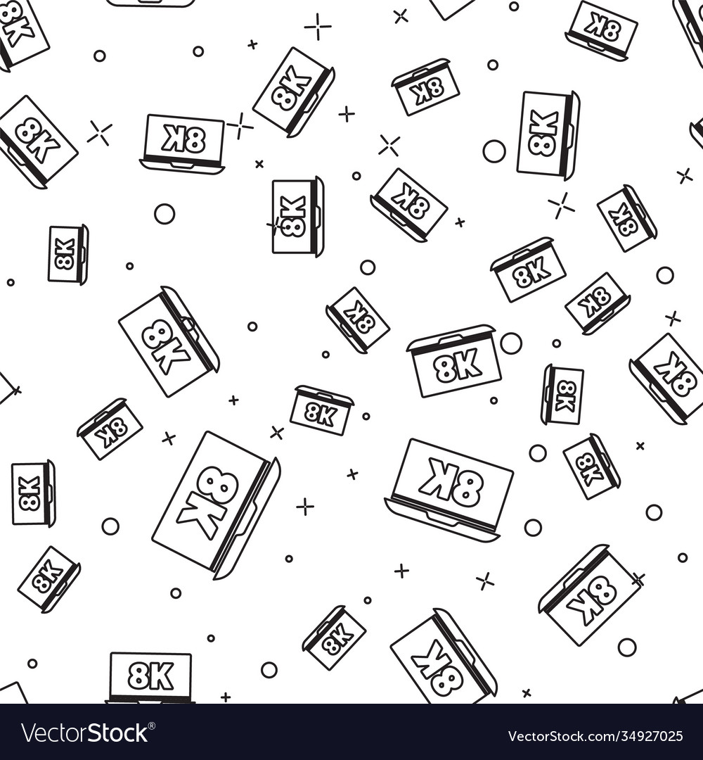 Black line laptop screen with 8k video technology Vector Image