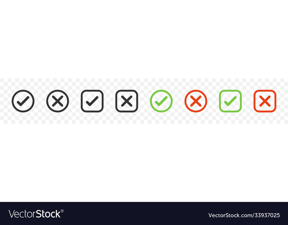 Check mark with cross icons in square vector image Check mark with cross icons in square