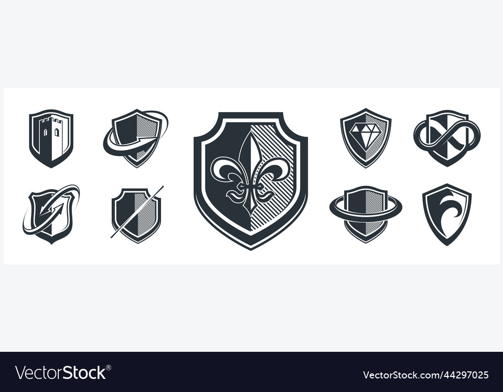 Classic shields shapes set with different vector image Classic shields shapes set with different