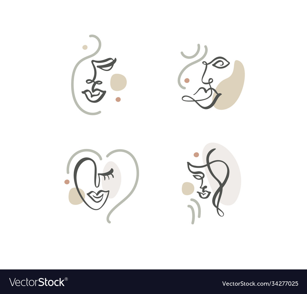 Continuous line abstract drawing set faces