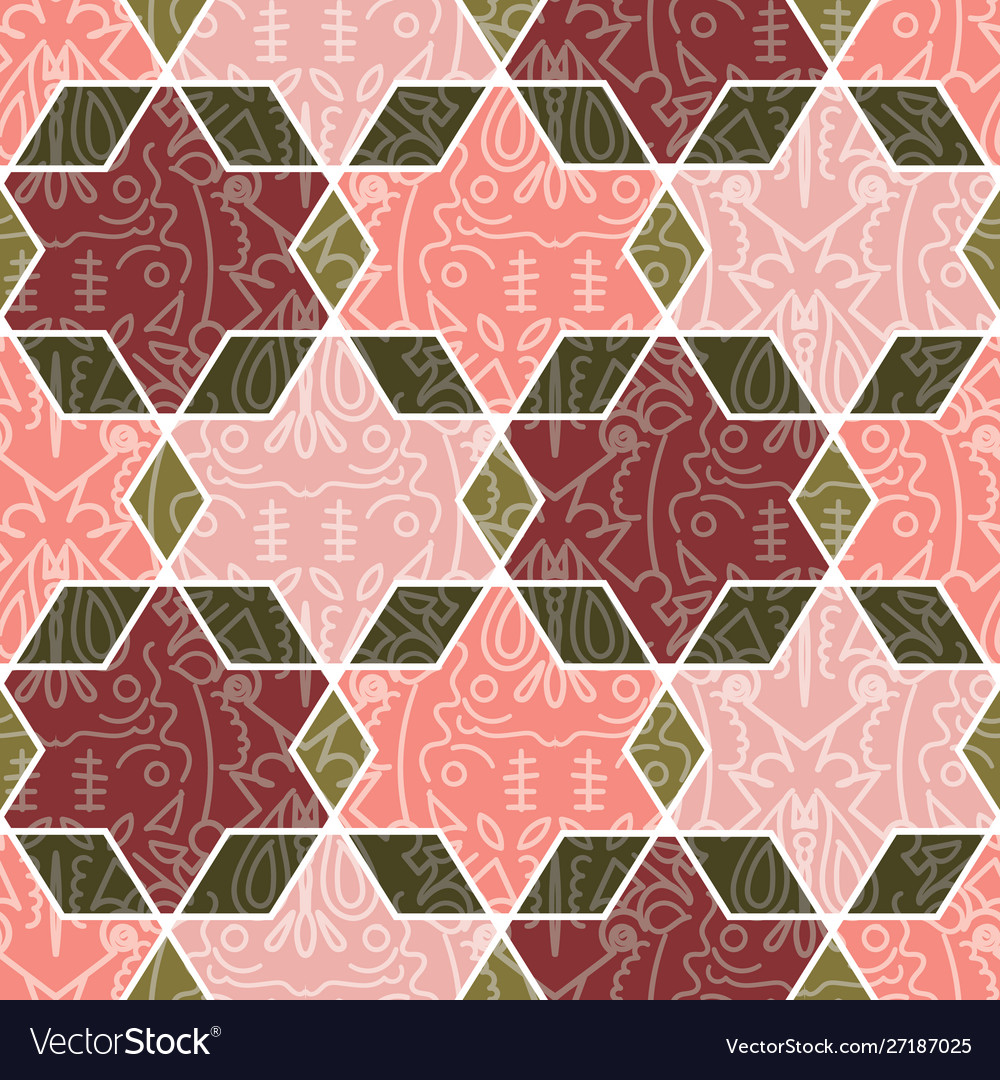 Decorated hexagon pattern seamless background