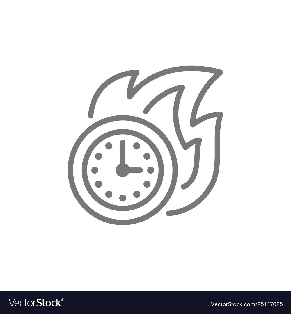 Fire with clock deadline time-limit line icon Vector Image Fire with clock deadline time-limit line icon