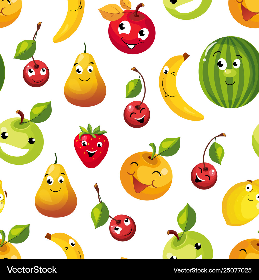 Funny Fruit Pattern - Cute Characters Royalty Free Vector