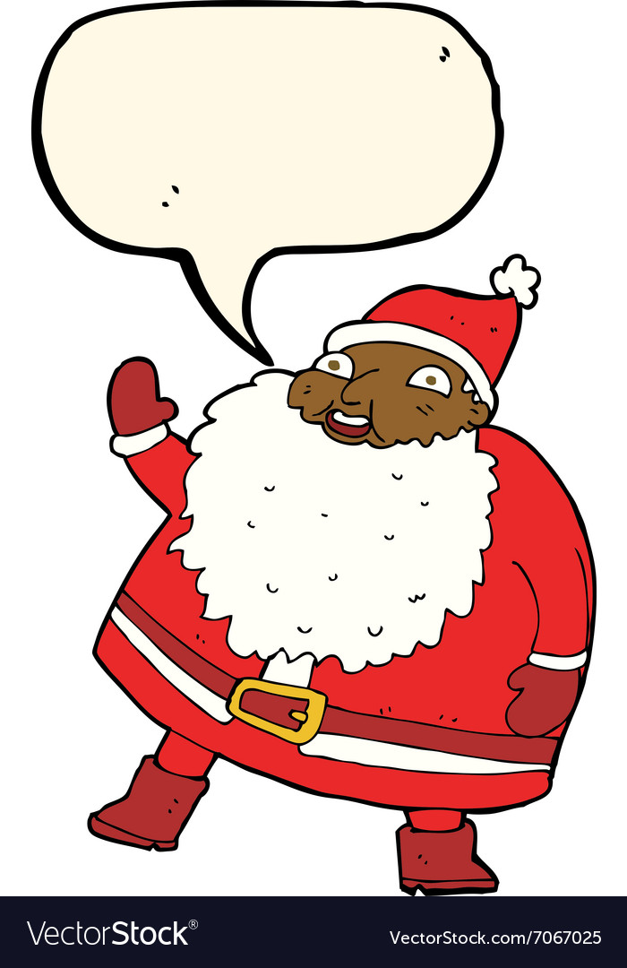 Funny waving santa claus cartoon with speech