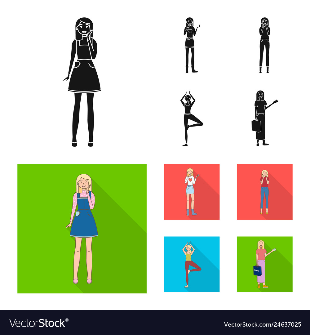 Isolated object of posture and mood icon set vector image Isolated object of posture and mood icon set