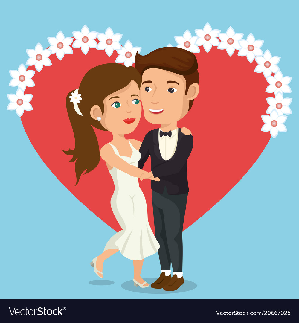 Just married couple with hearts avatars characters