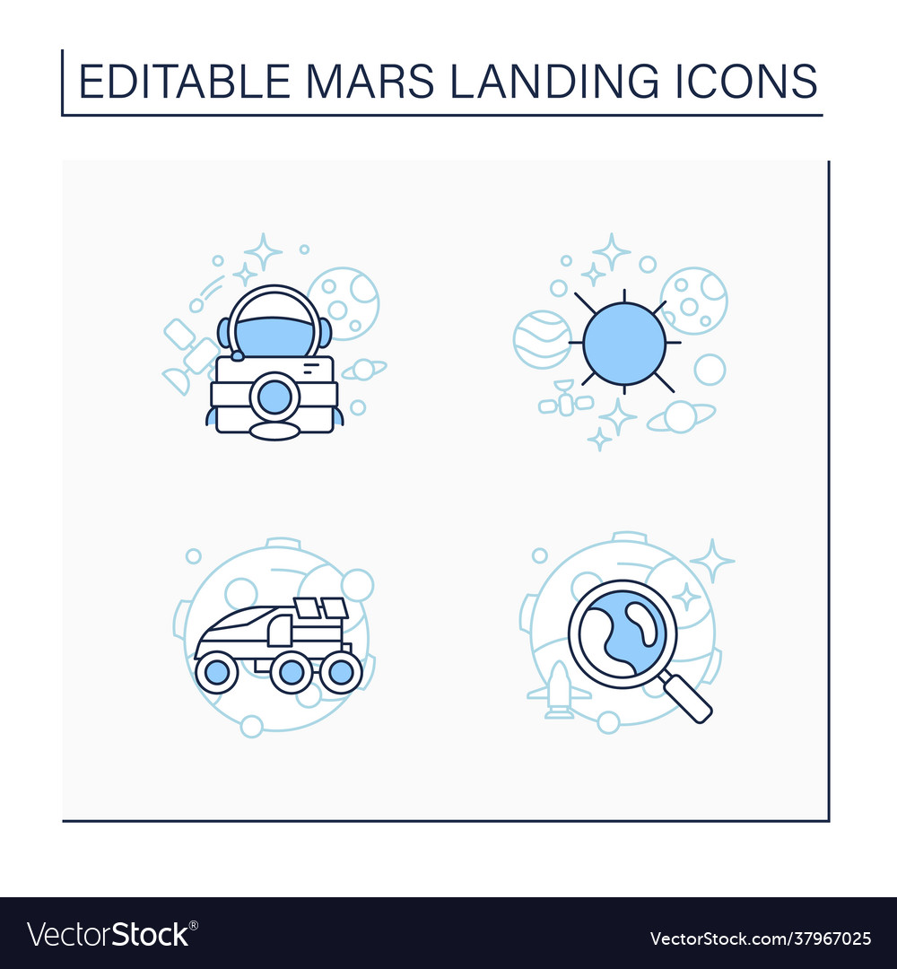 Mars landing line icons set vector image Mars landing line icons set