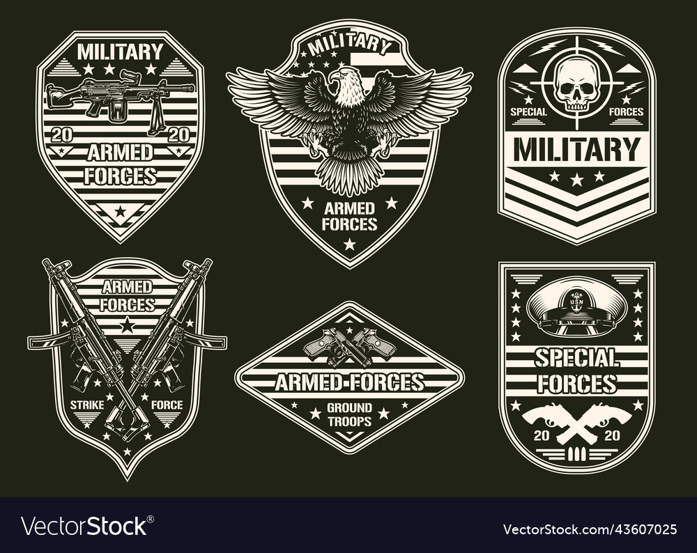 Military Set Monochrome Vintage Label Royalty Free Vector