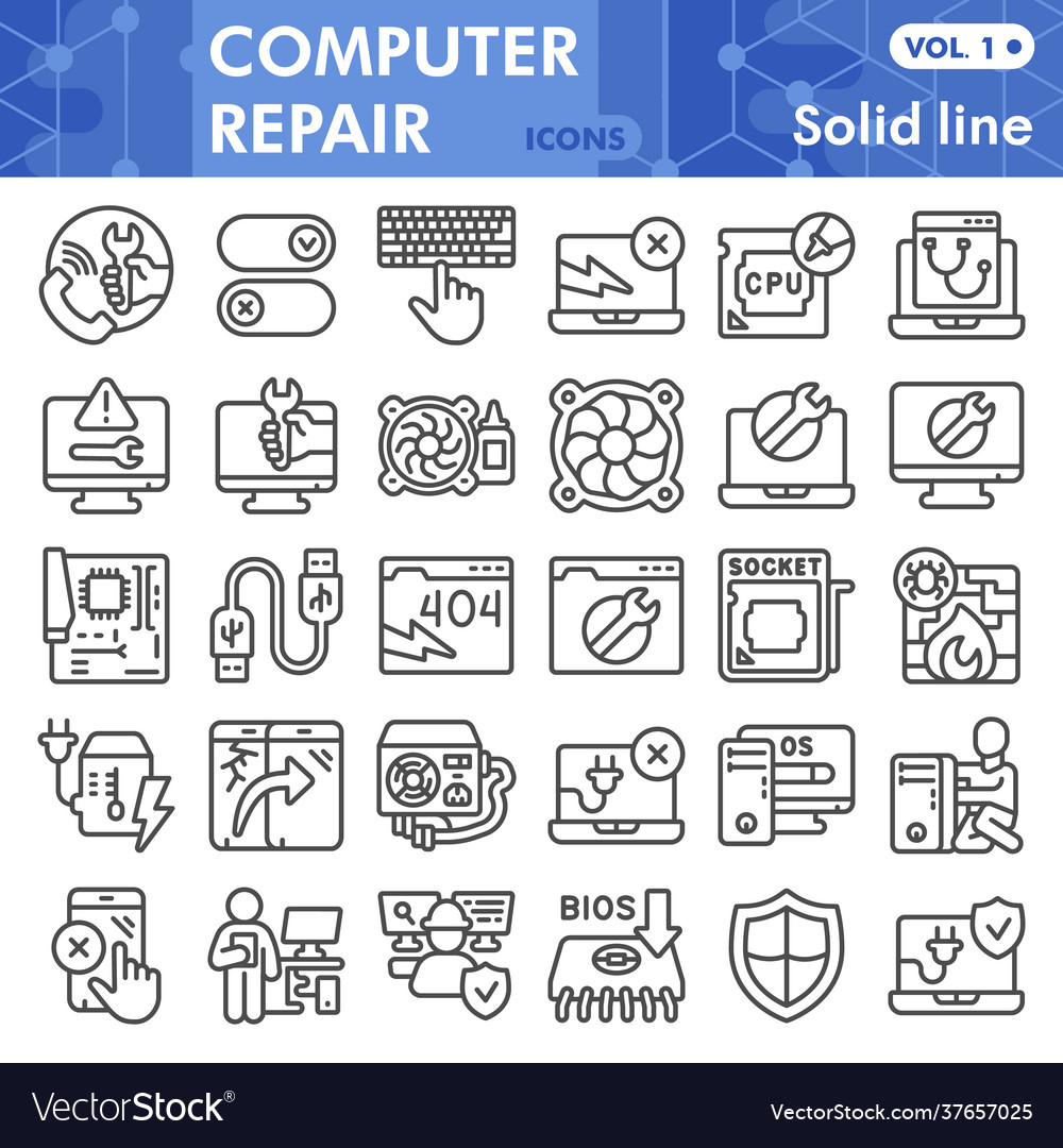 Pcrepair line icon set computer symbols