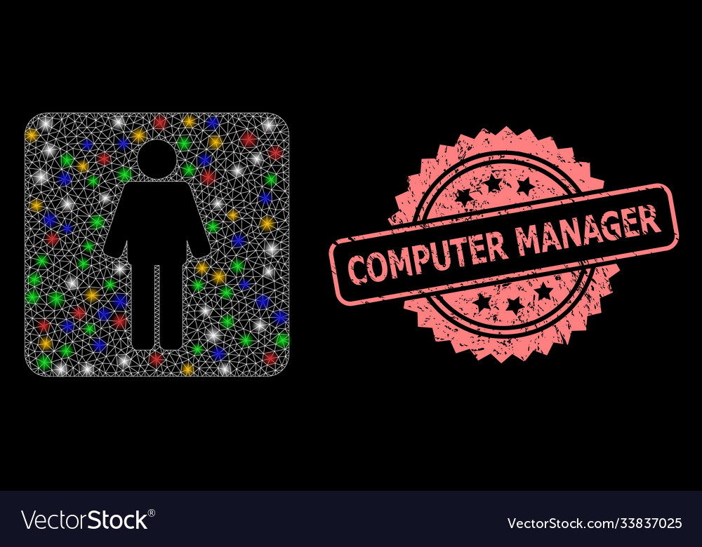 Rubber computer manager stamp seal and mesh man vector image Rubber computer manager stamp seal and mesh man