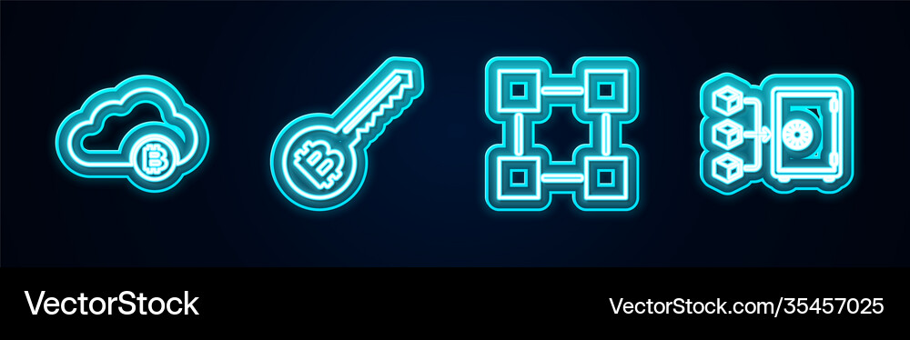 Set line cryptocurrency cloud mining key Vector Image