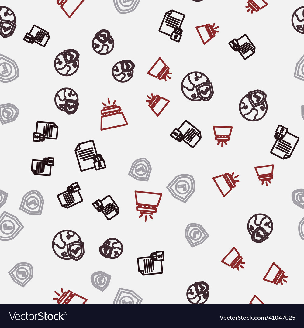 Set line document and lock shield with world vector image Set line document and lock shield with world
