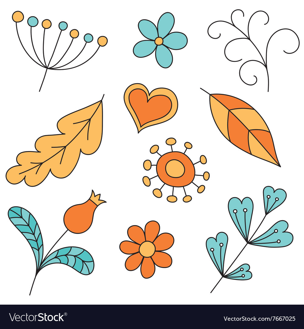 Set of abstract floral elements