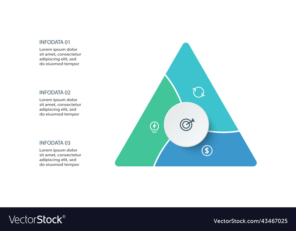 Triangle with 3 elements infographic template Vector Image Triangle with 3 elements infographic template