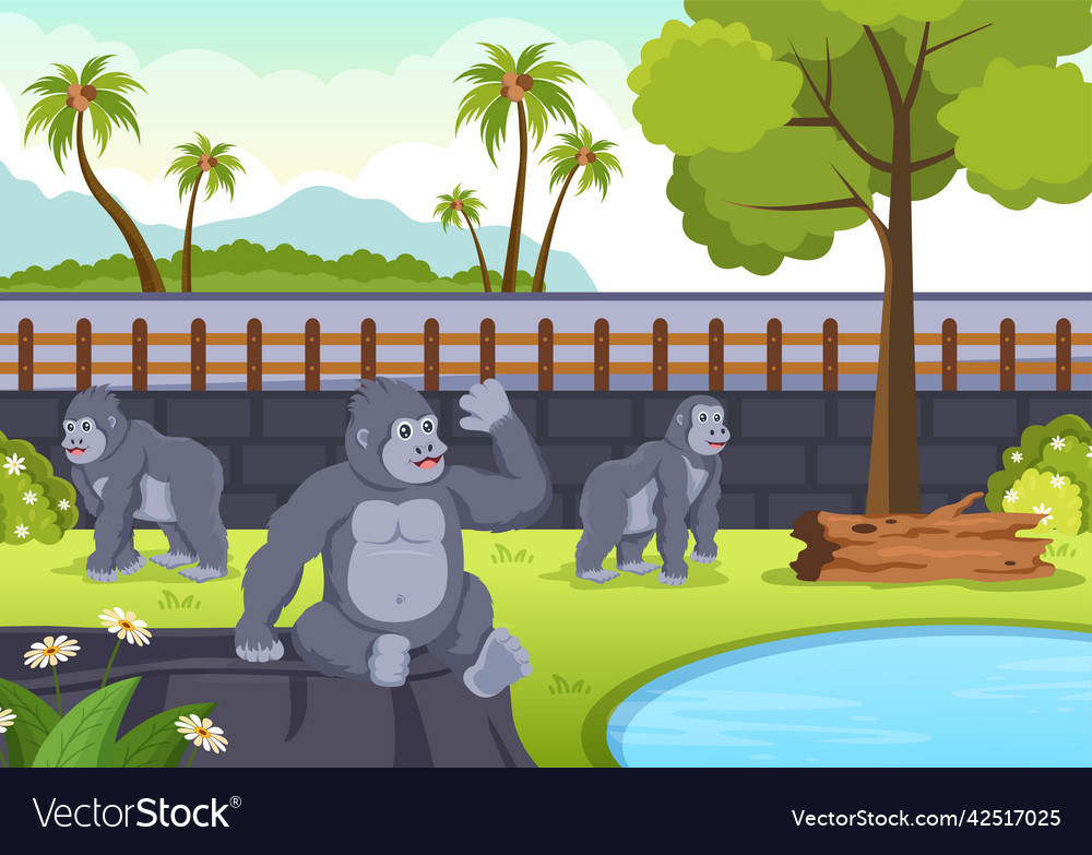 Zoo Cartoon mit Safari Tiere Gorilla Käfig vector image Zoo Cartoon mit Safari Tiere Gorilla Käfig