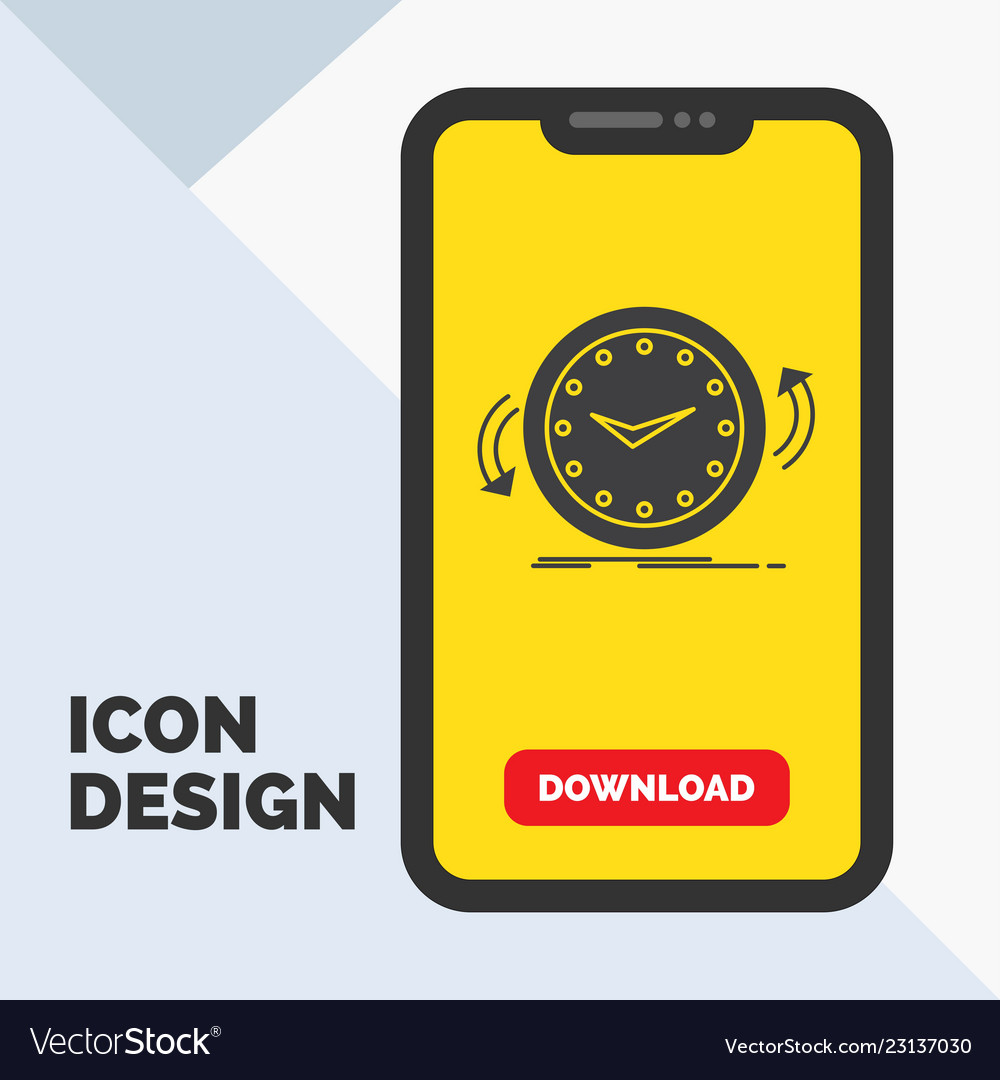 Backup clock clockwise counter time glyph icon vector image Backup clock clockwise counter time glyph icon