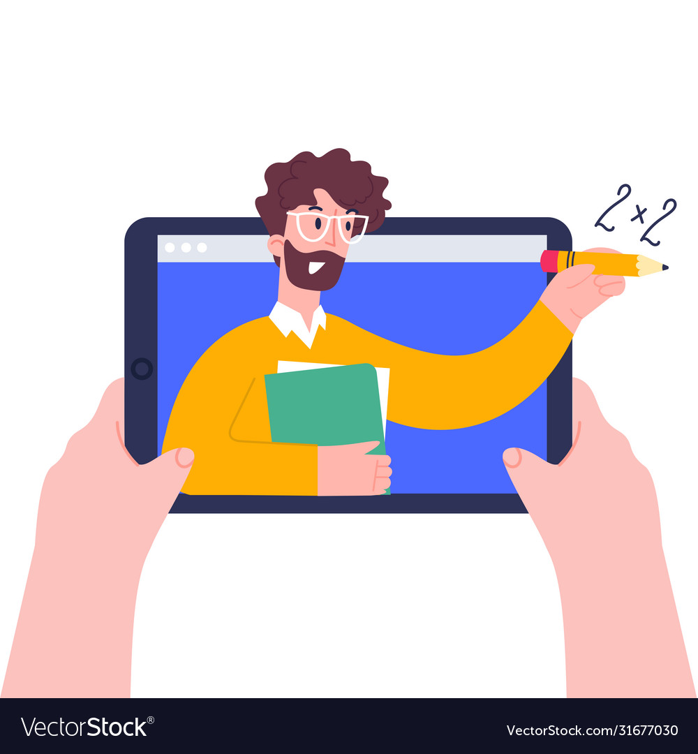 Child hands holing tablet computer using digital