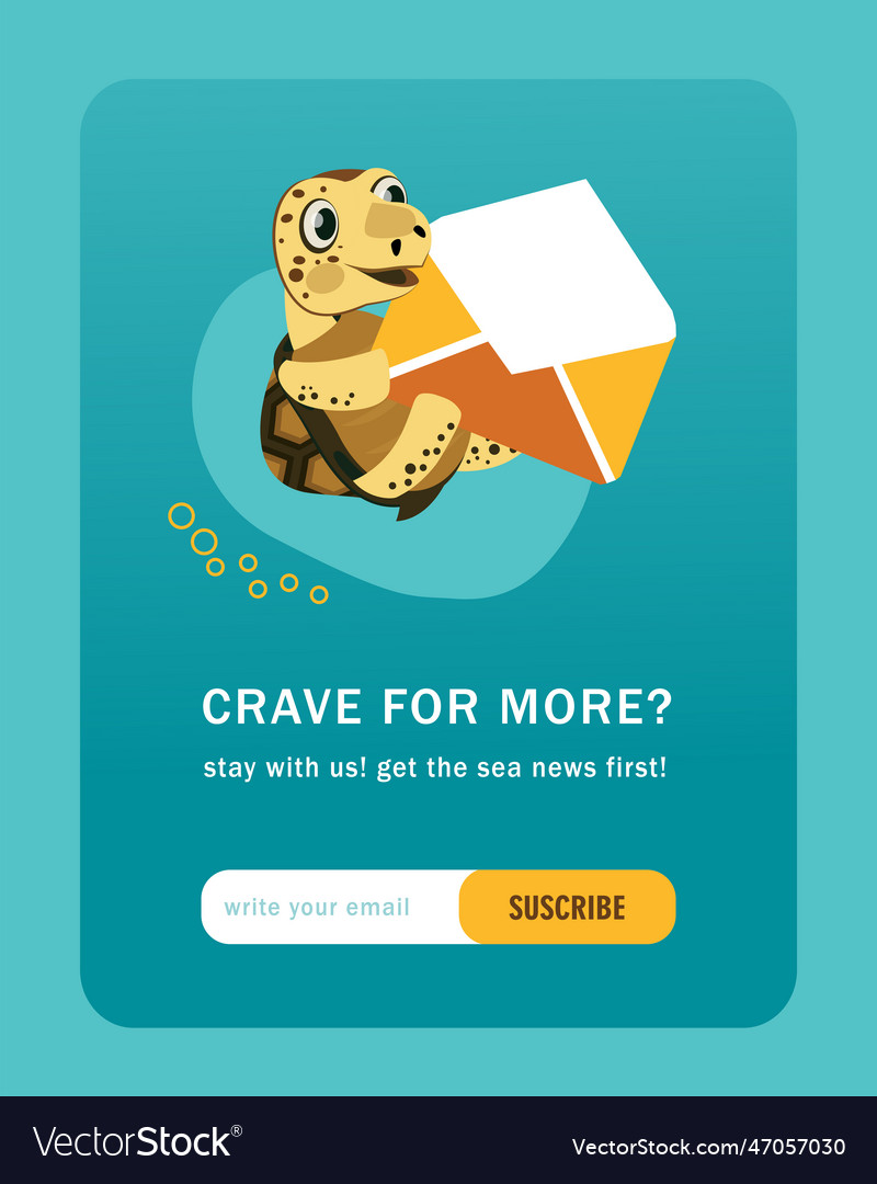 Email subscription design with funny turtle vector image Email subscription design with funny turtle