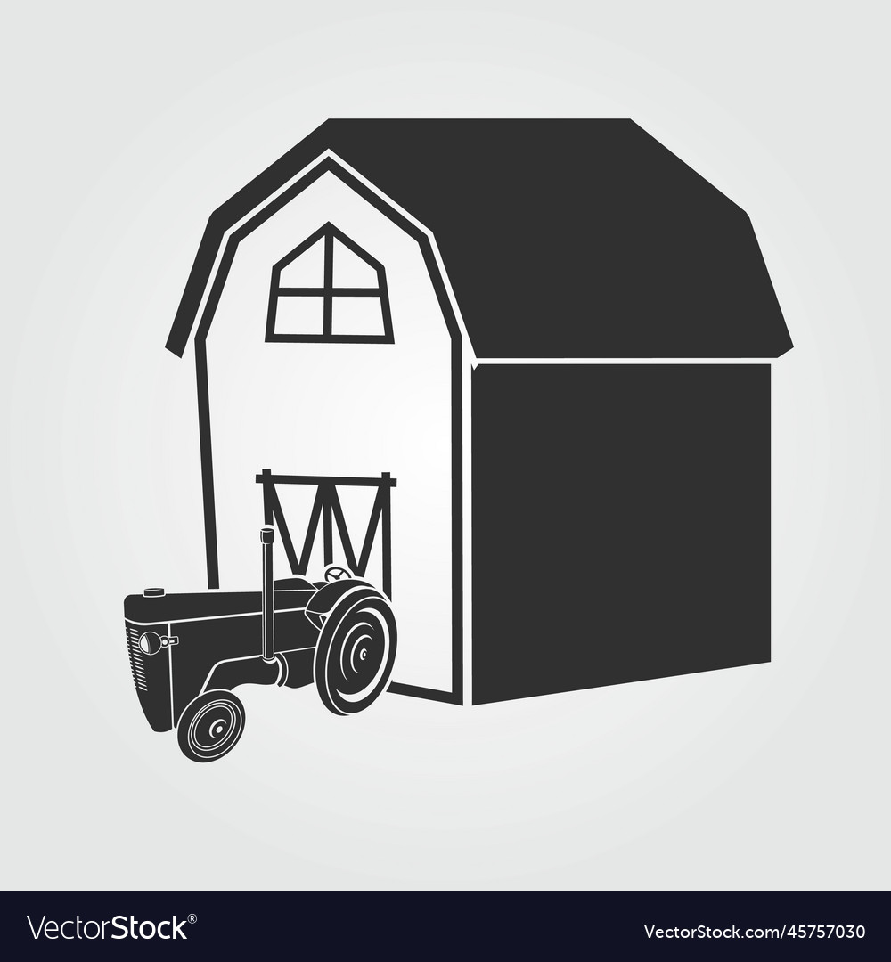 Farm barn and retro agricultural tractor