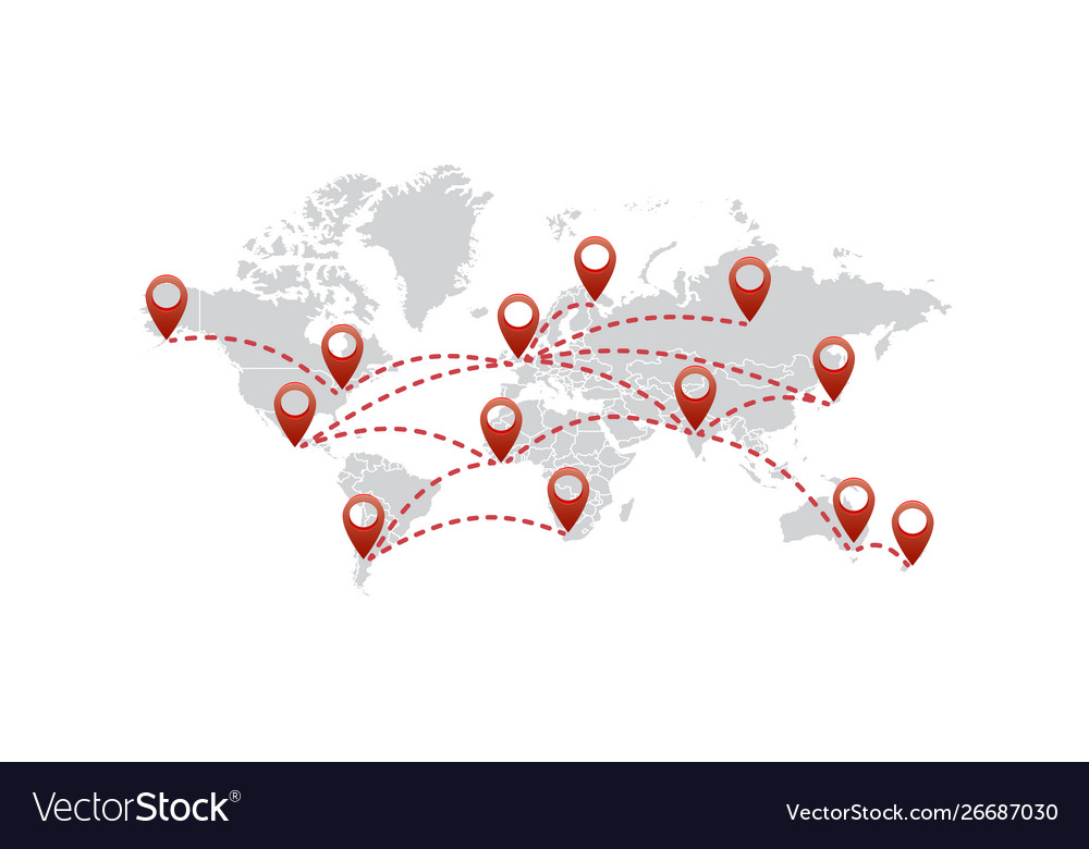 Light world map with pointer marks - communication vector image Light world map with pointer marks - communication