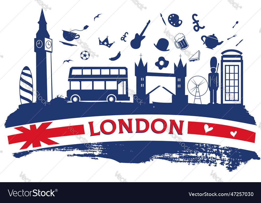 London travel banner with icon and monuments Vector Image