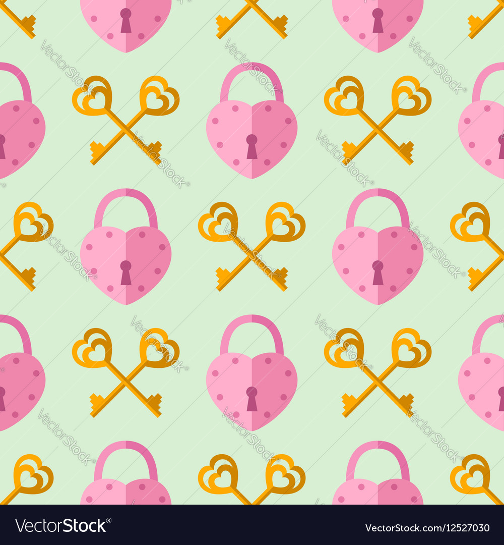 Seamless pattern padlock key with heart shape