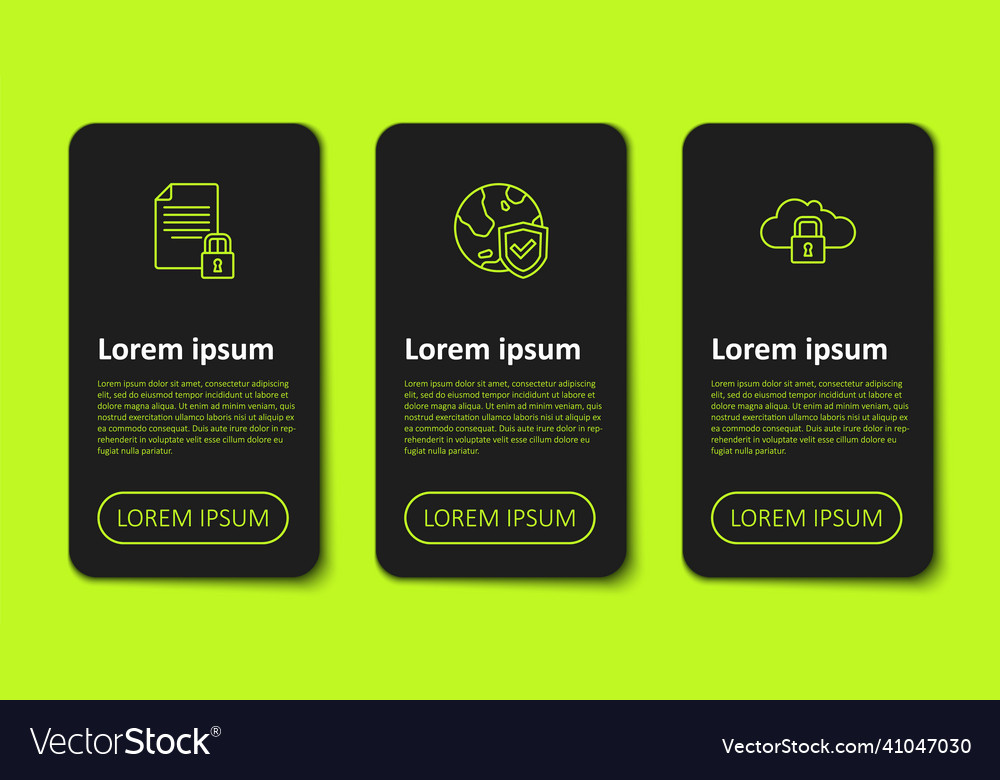 Set line document and lock shield with world vector image Set line document and lock shield with world