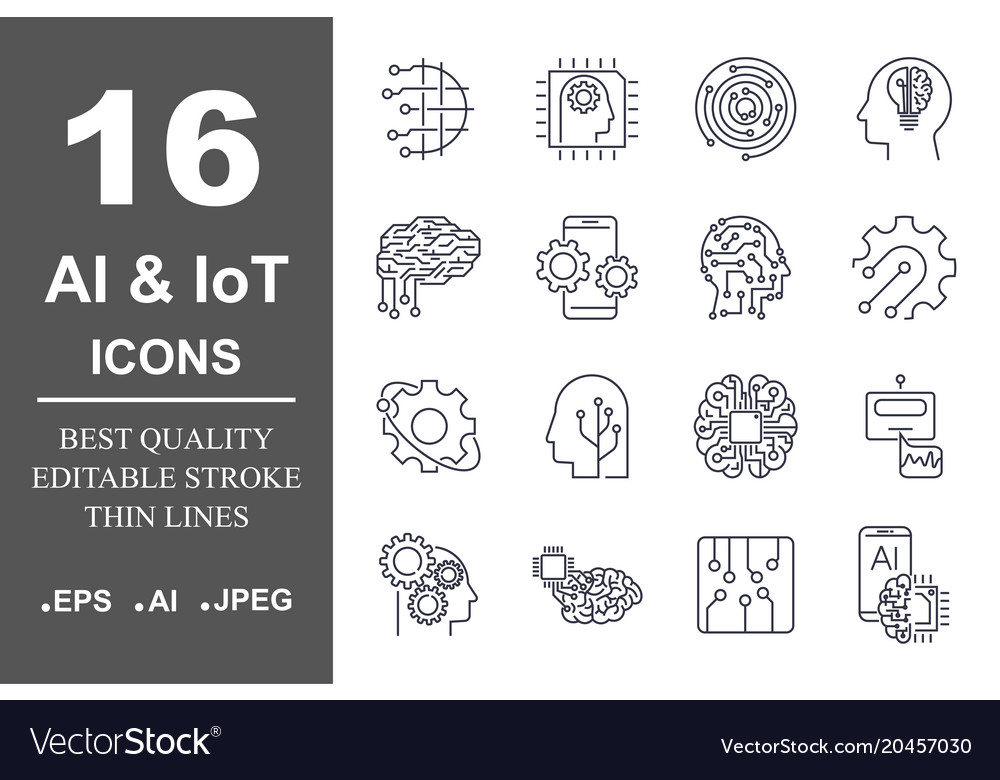 Set of machine learning line icons simple