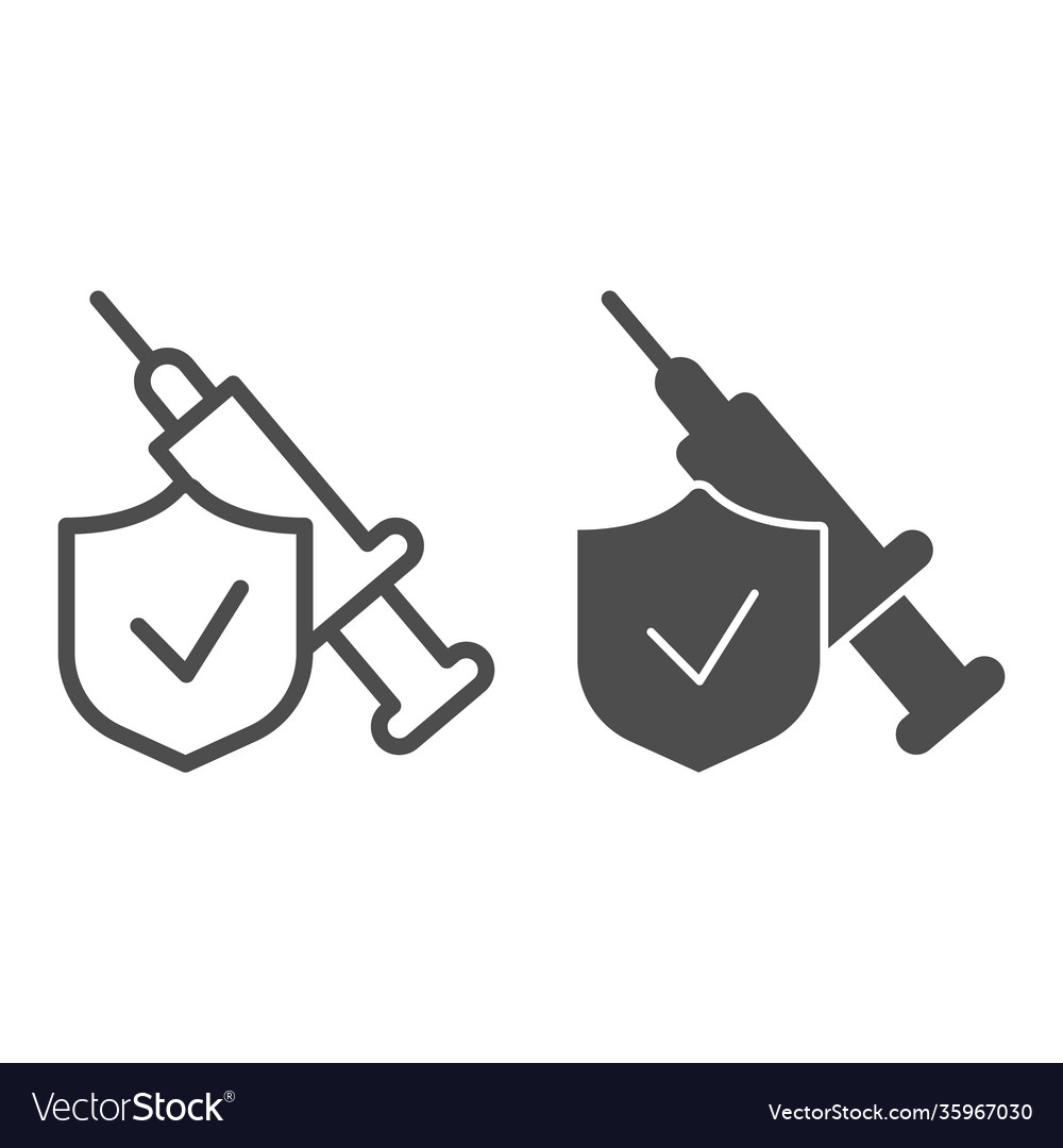 Syringe injection with shield line and solid icon Vector Image Syringe injection with shield line and solid icon
