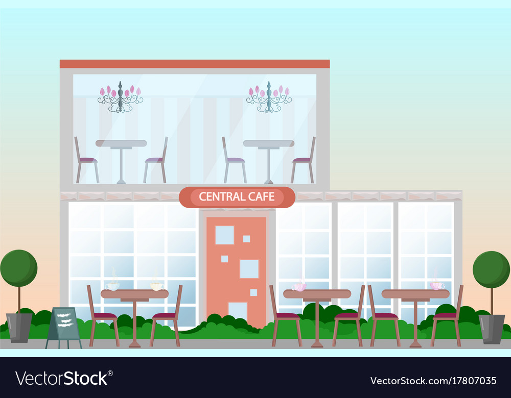 Central cafe building facade flat style