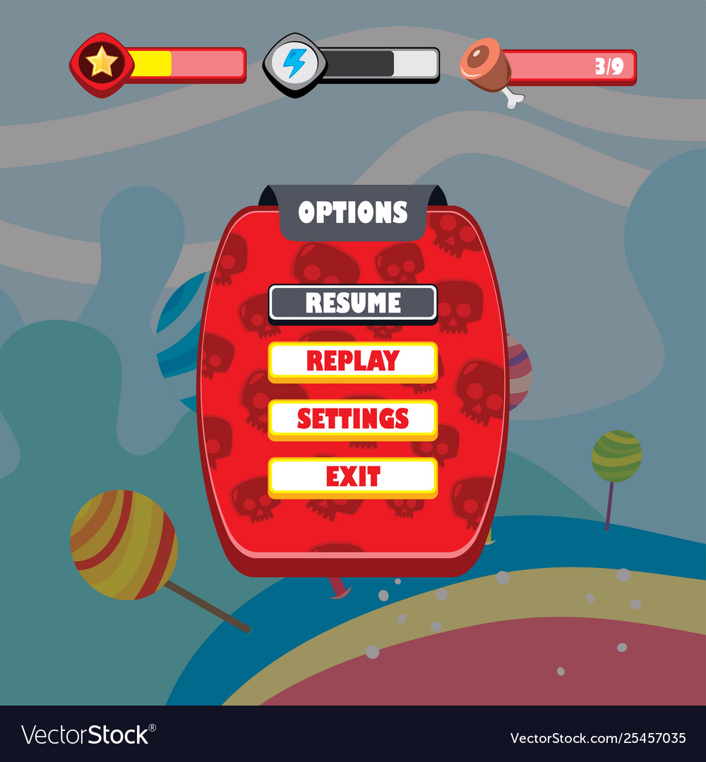 Game ui menu application mobile app Royalty Free Vector