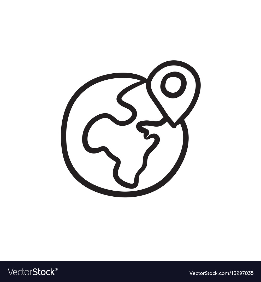 Globe with pointer sketch icon