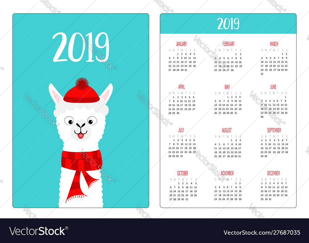 Llama alpaca red hat scarf simple pocket calendar