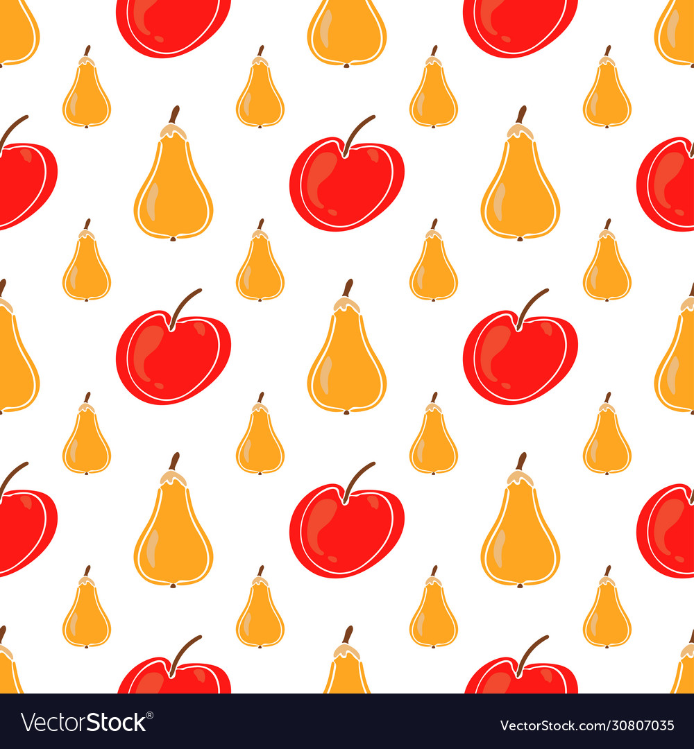 Pear fruit and apple color seamless pattern Vector Image