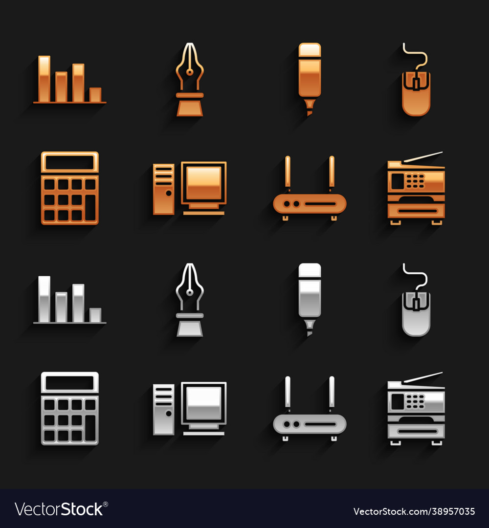 Set computer monitor mouse printer router vector image Set computer monitor mouse printer router