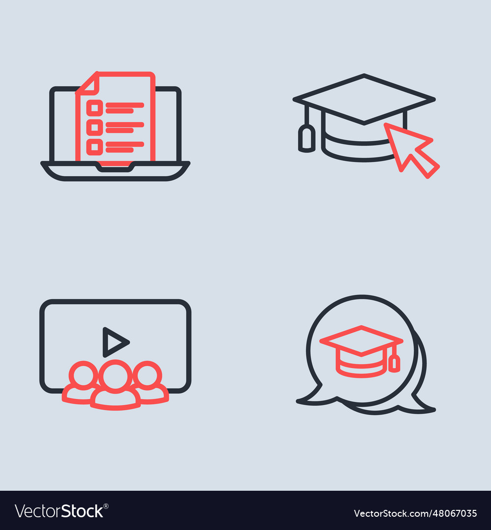 Set line graduation cap with cursor online class vector image Set line graduation cap with cursor online class